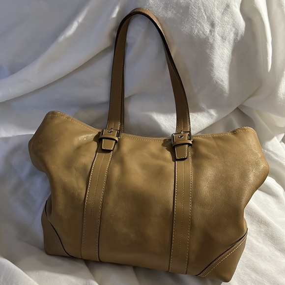 COACH HAMPTON SHOPPER Camel Taupe Tan LEATHER SATCHEL TOTE BAG - Picture 3 of 6